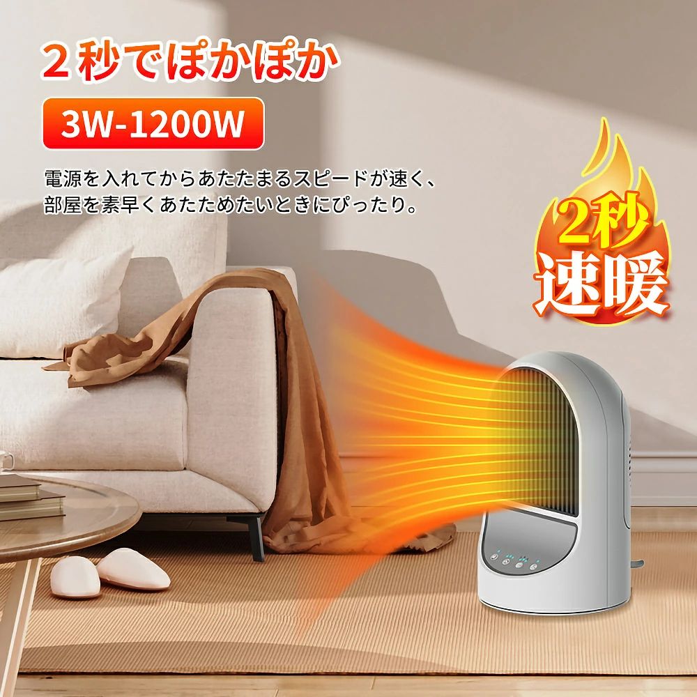 セラミックヒーター 電気ファンヒーター 小型 速暖 省エネ 自動首振り 3段階切替 ...