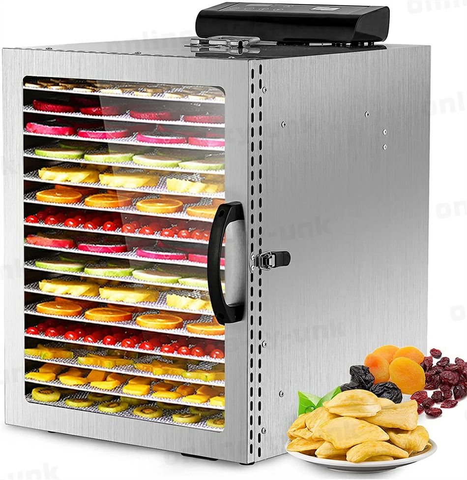 食品乾燥機 フードドライヤー 16段トレイ 30-90℃温度調節 24時間タイマー 1000W 均一乾燥 透明ガラス窓..