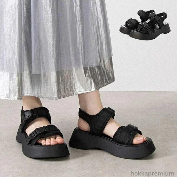 【送料無料】ブラック レディース シューズ 靴 歩きやすい ダブルベルト 黒 厚底 ベルトサンダル