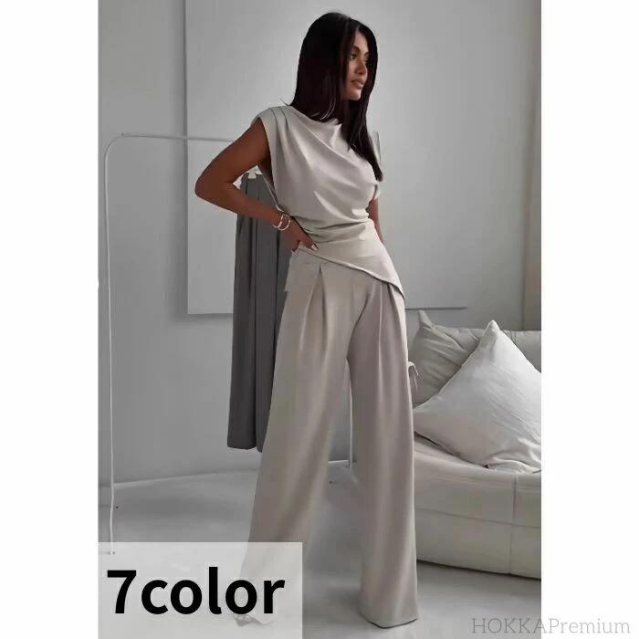 【送料無料】和夢（なごみ） レディース 長袖トップス＆パンツ セットアップ シンプル＆スタイリッシュ ポケット付き 快適ストレッチ素材