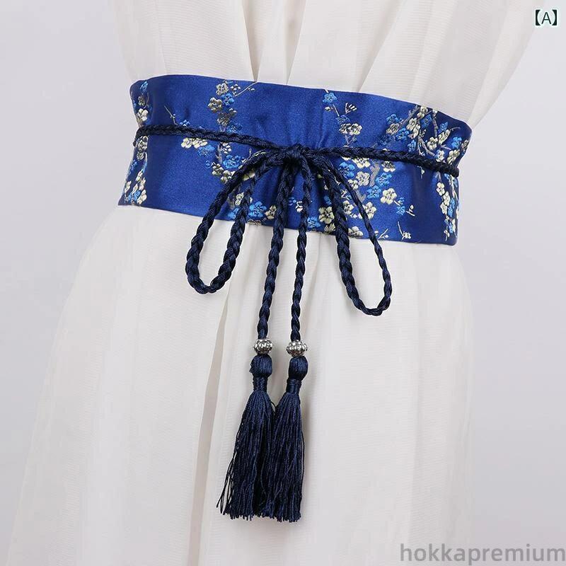 【送料無料】ベルト レディース おしゃれ 穴なし フリーサイズ シンプル 上品 レトロ 刺繍 プリント 布 組みひも 漢服 タッセル ウェスト 装飾 黒 赤 青
