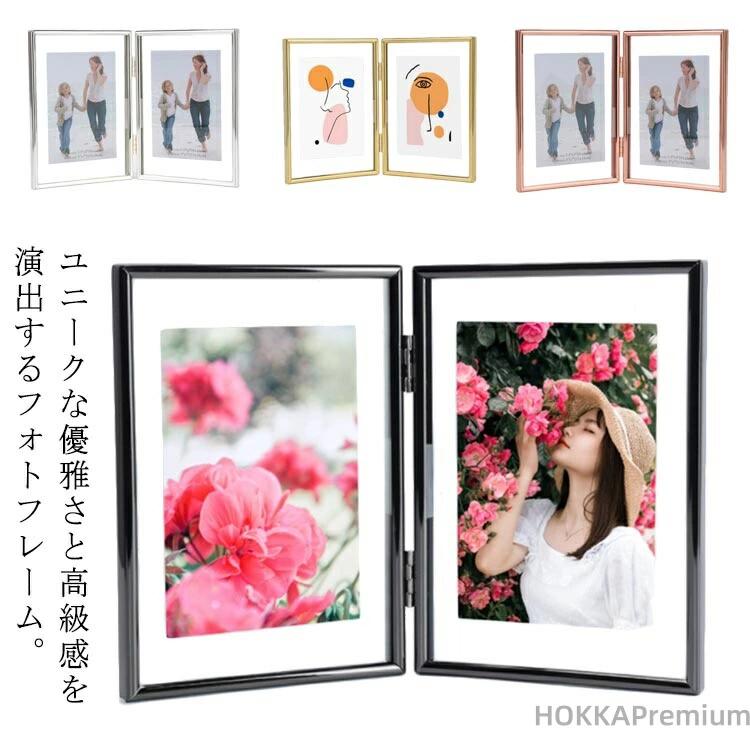 乐天商城 - 【送料無料】プレゼント 誕生日 ウェディング 出産祝い 赤ちゃん 結婚お祝い 北欧風 L型 2面 ガラス 複数 前撮り お洒落 置き型 写真立て