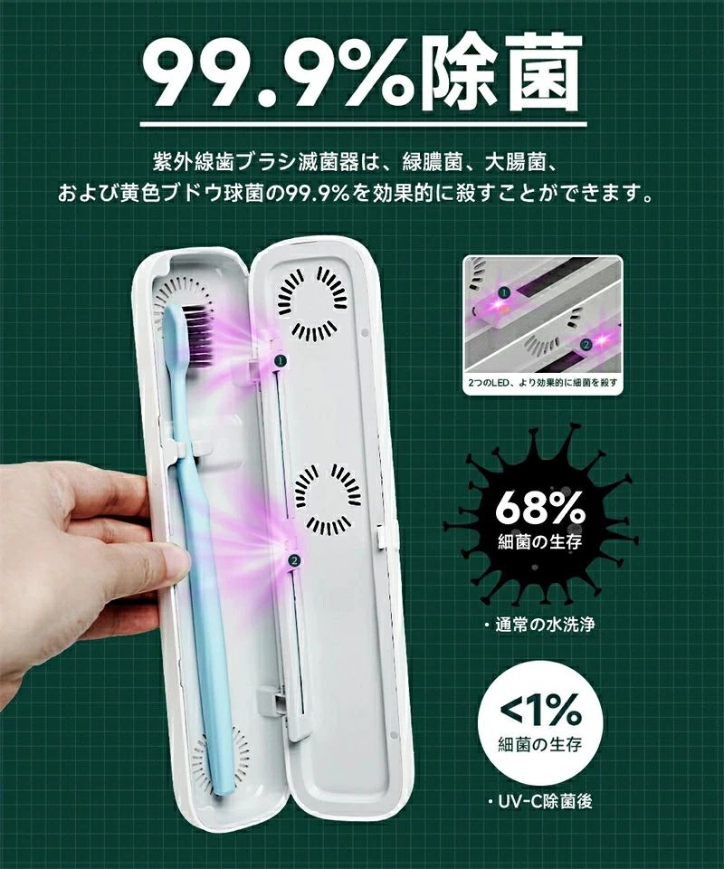 歯ブラシ除菌ケース「UVC LED除菌+ヒーター乾燥」歯ブラシ除菌器 uv除菌 紫外線 熱...