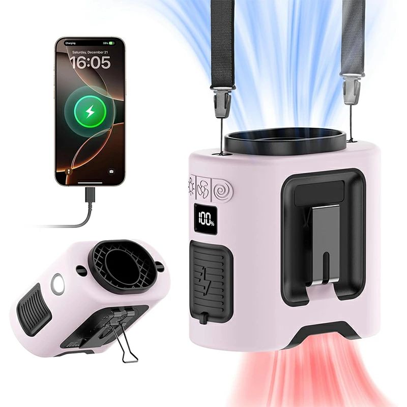 腰掛け扇風機 ベルトファン 14500mAh大容量 暴風モード付き5段階風速調整 1台4役（腰掛け/首掛け/卓上/..