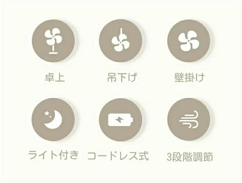 其它 - ギフト 静音 コードレス 節電 1台3役 アウトドア ファン 卓上扇風機 LED照明 吊り下げ 壁掛け 扇風機