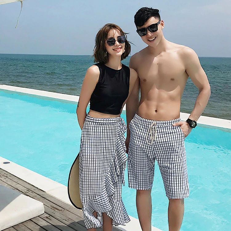 Men's surf shorts/beach pants, 3-piece swimsuit set, women's swimsuit, couple's swimsuit, matching outfits.