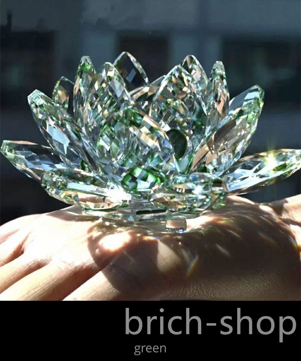 置物 インテリア 文鎮 工芸 花 蓮子 ガラス 蓮の華 水晶 80mm