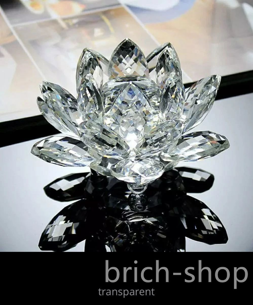 置物 インテリア 文鎮 工芸 花 蓮子 ガラス 蓮の華 水晶 80mm [2]