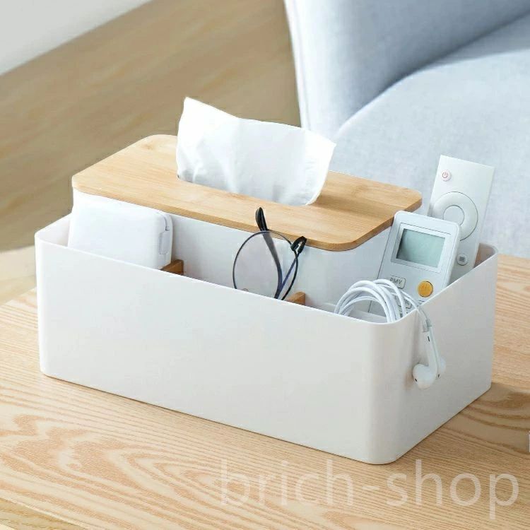 ティッシ 卓上収納ケース リモコンラック 多機能 仕分け収納 卓上収納 ティッシュ リモコンケース 小物収納 [2]