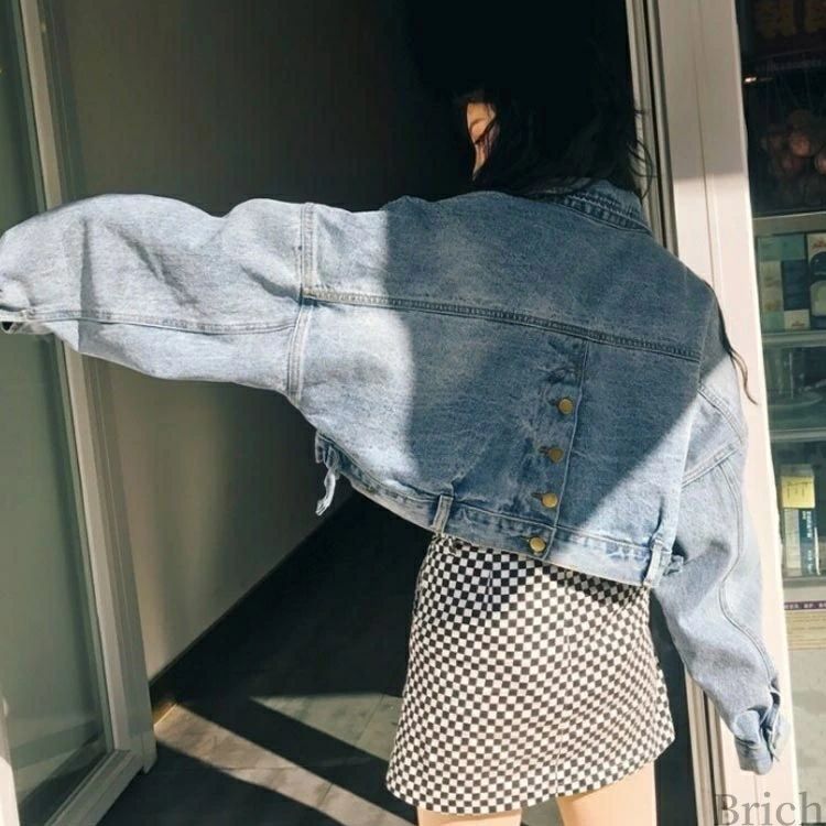 ショート丈 フィット デニムジャケットコート Gジャン ダメージ 春アウター 長袖 コットン トップス