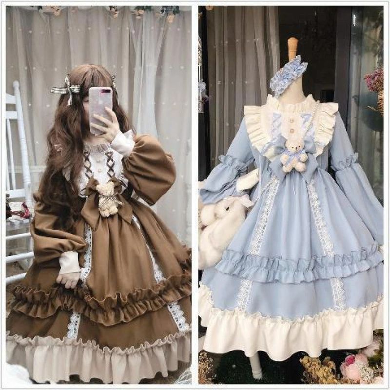 Rakuten - lolita cosplay 蝶結び リボン フリル ガールズ 女の子 ゆめかわいい 可愛い 森ガール 衣装 コスプレ 長袖 ワンピース