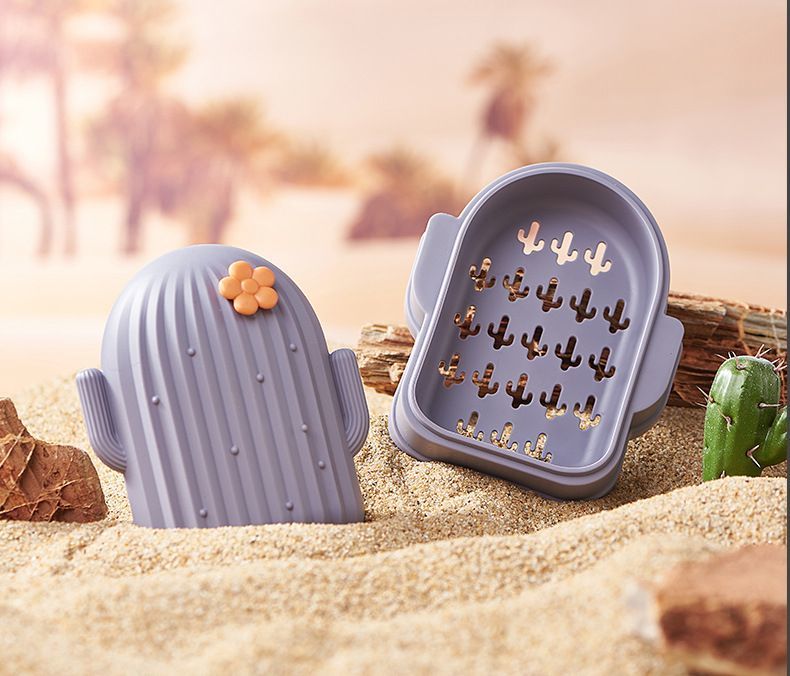バス用品 蓋付き 水切り ソープトレー ソープディッシュ 石鹸置き 石けん箱 サボテン型 石けんホルダー 石けん台 3