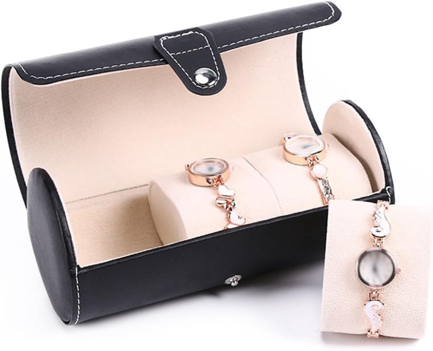 母の日 腕時計ボックス 便利 持ち運び 防塵 円筒形 PUレザー コレクションケース ウォッチケース 3本用