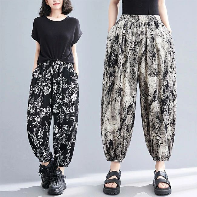 乐天商城 - 夏 レディース 接触冷感 サマーパンツ ゆったり 柄パンツ お洒落 バルーンパンツ 体型カバー カジュアルパンツ