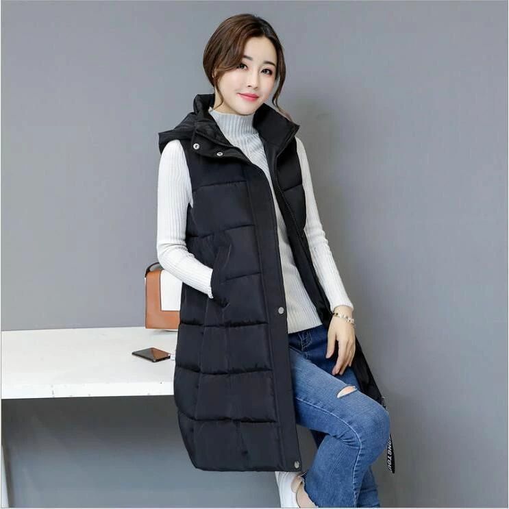 Down Coat - レディース ダウンベスト ロング丈 ロングコート ダウンコート フード付き 秋 冬 アウター 防寒着