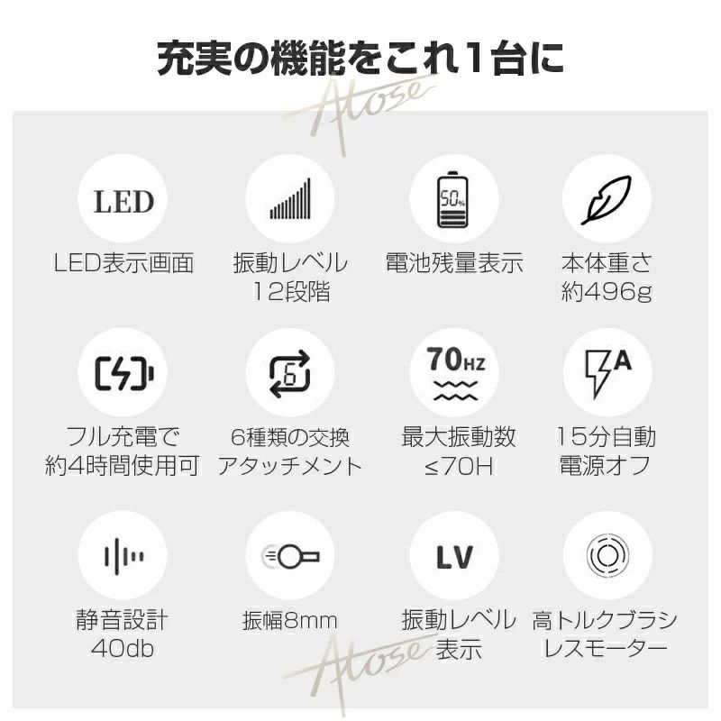 ハンディ 全身ケア 6レベル調節 小型 電動マッサージガン マッサージ 筋膜リリース...