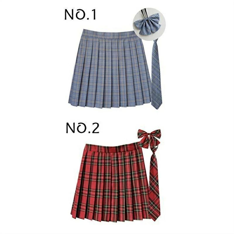 女子高生スカ プリーツスカート(スクール?制服) チェック 蝶結び+ネクタイ+スカート35タイプ 3点セット 学生制服スカート 2