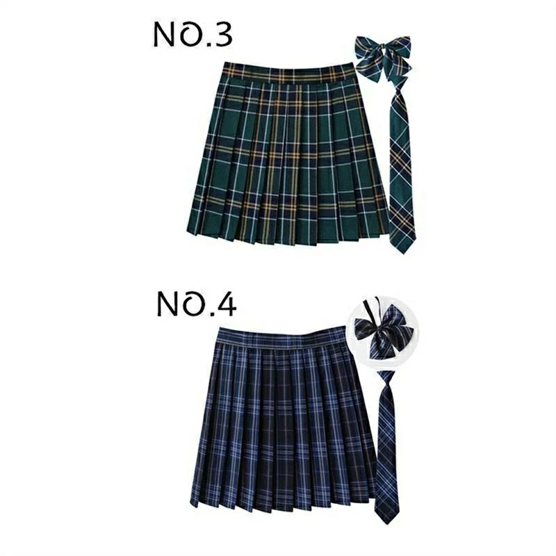 女子高生スカ プリーツスカート(スクール?制服) チェック 蝶結び+ネクタイ+スカート35タイプ 3点セット 学生制服スカート 3