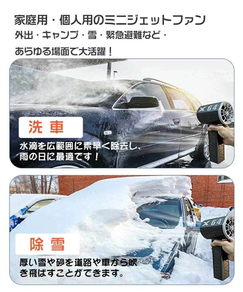 ミニブロ 手持ちブロワージェット 暴風強力 洗 除草除雪 雑草 庭掃除 花粉対策 強力 ブロワー x64 ミニジェットファン