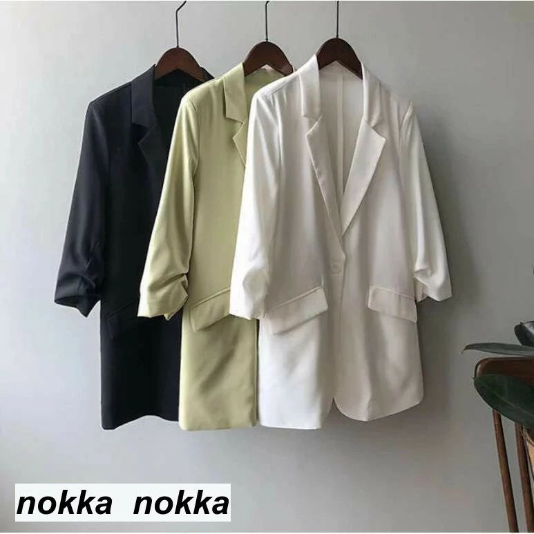 大きいサイズ 薄手 無地 ロング丈 7分袖 テーラードジャケット レディース