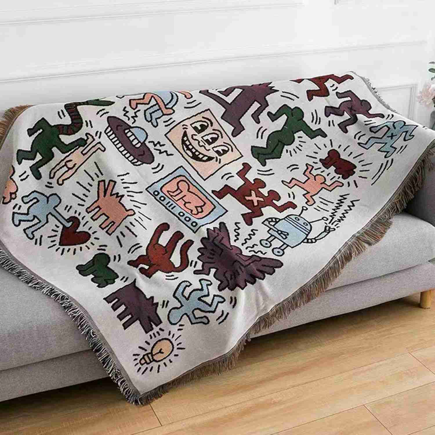 掛け毛布 ひざ掛け フリンジ付き テーブル掛け枚 テーブルクロス ブランケット ベッド周り インテリア 大判 キャンプ