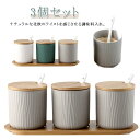 洗いやす 調味料入れ 3個セット 詰め替え 調味料 スプーン付 ふた付き 調味料容器 おしゃれ 陶器 砂糖 塩入れ