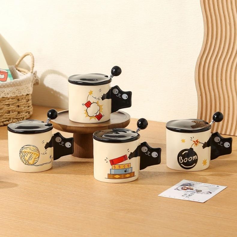 陶 おしゃれ かわいい コーヒーカップ ネコ柄 電子レンジOK 茶碗 柴犬 猫 蓋つき マグカップ パンダ カ..