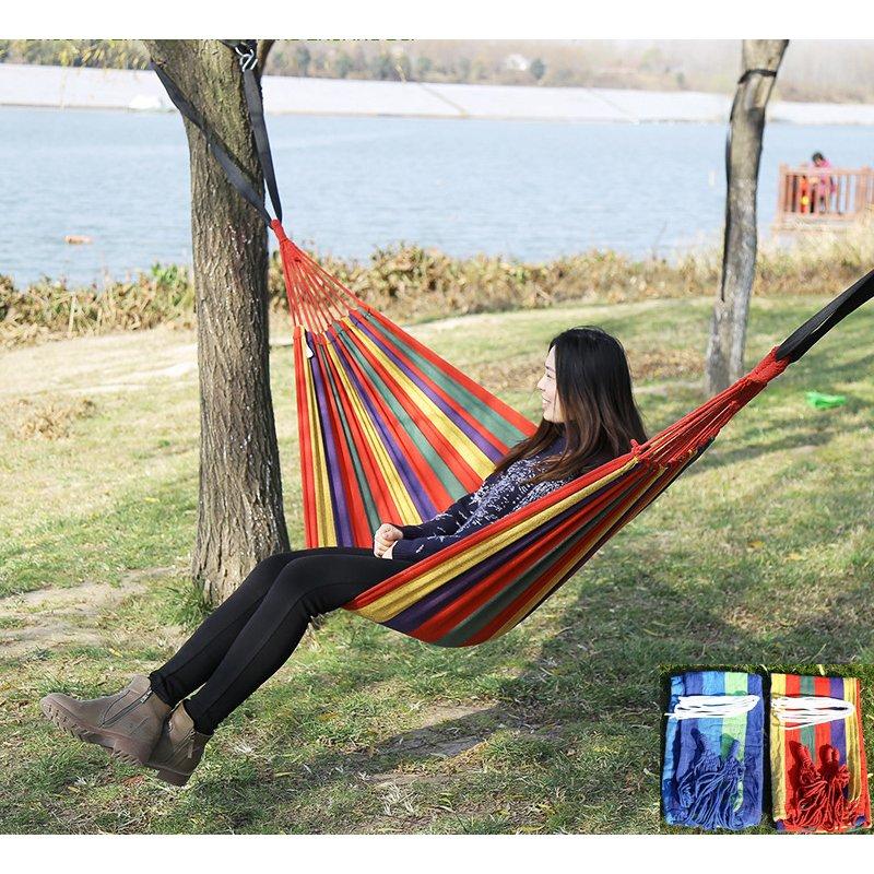 ロープ付き バーベキュー キャンプ アウトドア 収納袋付き 耐荷重170kg コットン 全2色 1人用 ハンモック