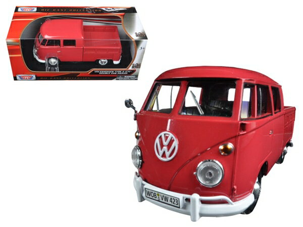 1/24 MOTORMAX☆VW ワーゲンバス ダブルキャブ ピックアップトラック 赤色 【予約商品】ワーゲンバス ミニカー