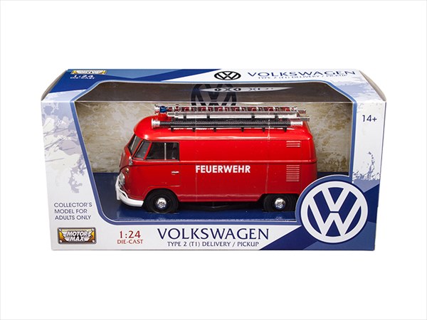 ミニカー 1/24 MOTORMAX☆VW ワーゲンバス タイプ2 赤 消防車 【予約商品】ワーゲンバス ミニカー