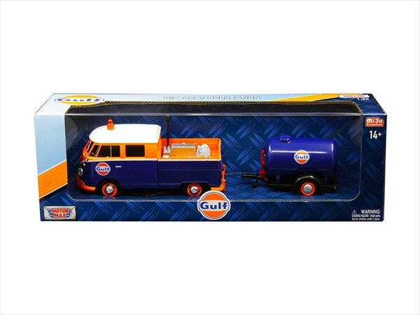 ミニカー　1/24　MOTORMAX　1960　VW　フォルクスワーゲン　オイルトレーラー付　　GULF　ワーゲンバス　オレンジ/青/白 【予約商品】