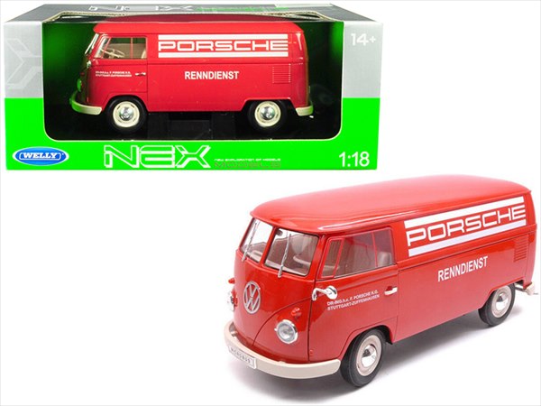 ミニカー 1/18 WELLY☆1963 VW ワーゲンバス 赤色「PORSCHE」ポルシェサービスカー 【予約商品】ワーゲンバス ミニカー