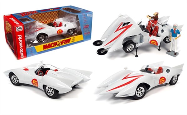 ミニカー 1/18 AUTOWORLD マッハ号 特殊装置のギミック満載！ スピードレーサー / マッハ5 マッハGO 三船剛とお猿のサンペイのフィギュア付き♪ 【予約商品】