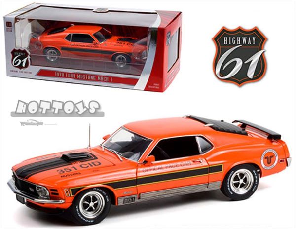 ミニカー　1/18　1970　マスタング　マッハ1　「テキサス・インターナショナル・スピードウェイ・ペースカー」　オレンジ　Highway 61 1:18 1970 Ford Mustang Mach 1 - Texas International Speedway Official Pace Car