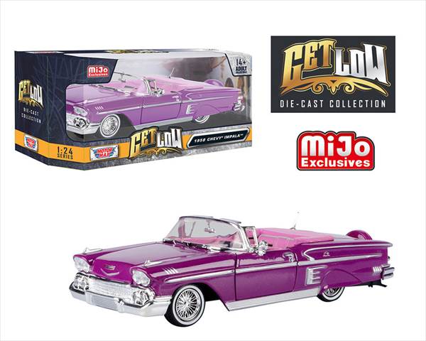 ミニカー　1/24　MOTORMAX　1958　シボレー　インパラ　ローライダー　紫色　1958 Chevy Impala Convertible Lowrider