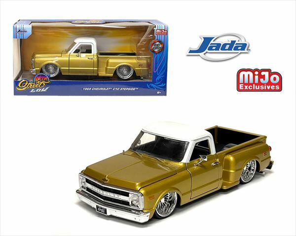 ミニカー　1/24　JadaTOYS　1969　シボレー　C10　ステップサイドトラック　ローライダー仕様　白/ゴールド色　アメ車　Chevrolet C-10 Pickup Truck　1973 Chevrolet Cheyenne Super 10