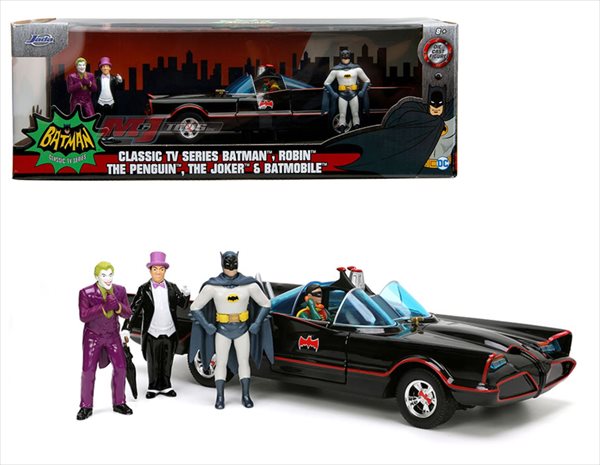 ミニカー　1/24　JadaTOYS　1966年　バットマン　TVシリーズ　バットモービル　4体メタルフィギュア付♪