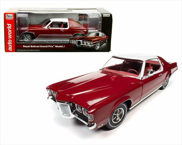 ミニカー 1/18 1969 ポンティアック グランプリ ロイヤルボブキャット 赤/白色 AUTOWORLD 1969 Pontiac Grand Prix Royal Bobcat Model J 【予約商品】