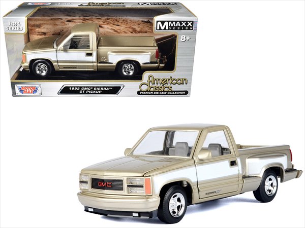 ミニカー　1/24　MOTORMAX　GMC　シエラ　トラック　ゴールド/白色　アメ車　1992 GMC Sierra GT Pick up Truck 2 Tone【予約商品】