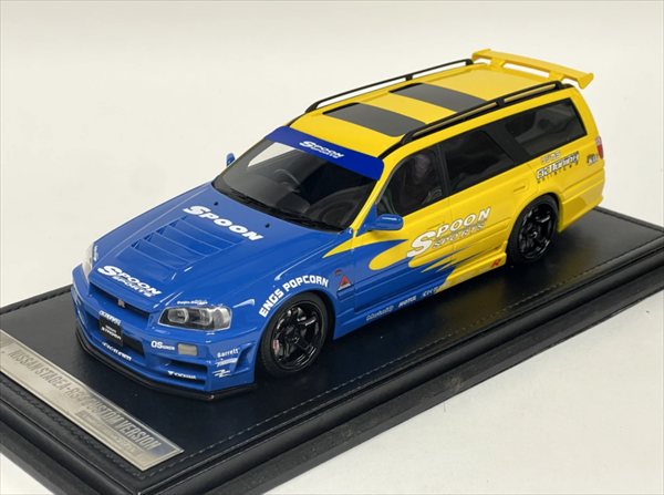 Rakuten - ミニカー　1/18　GTR　R34　ステーションワゴン　カスタム仕様　「Spoon」青黄色　特別20台限定　スカイラインGTR　1/18 Ivy Nissan Skyline GT-R R34 Stagea Custom Version Wagon Spoon Theme【予約商品】