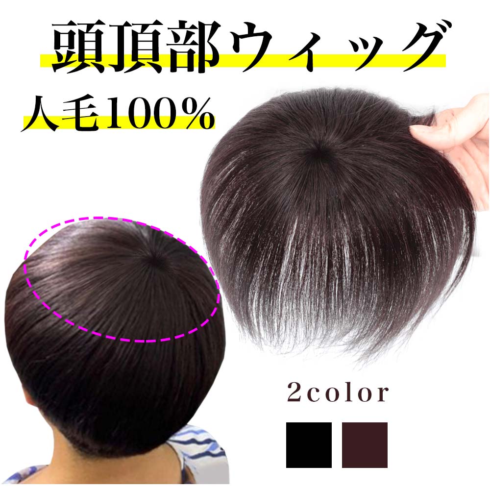 ヘアピース 頭頂部 ウィッグ 人毛100％ 自然 つむじ ショート ストレート 通気性 前髪あり 薄毛 脱毛 ..