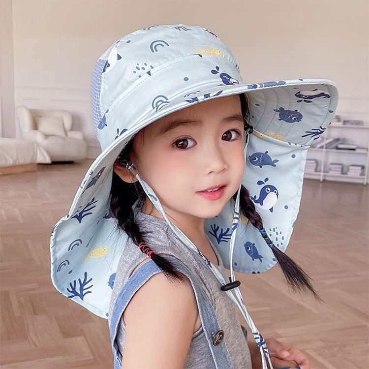 男の子 あご紐 女の子 メッシュ 水陸両用 UVカット キッズ ネックカバー付き 日よ...