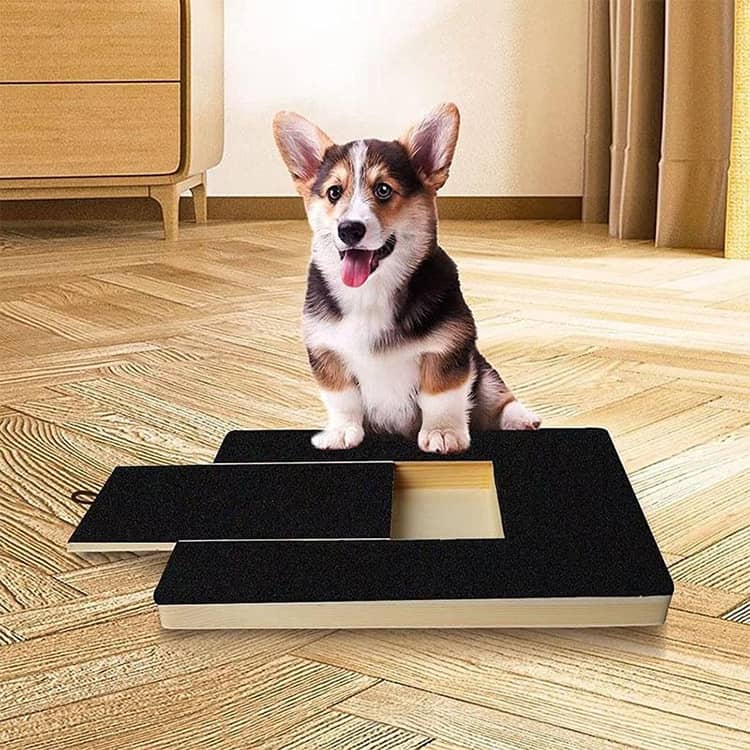 ATiCの犬用 爪とぎシート2枚付き しつけ おやつ収納付き ストレス解消 爪磨き セルフ爪ケア 爪切り補助 木製 2WAY 爪やすり 猫用 爪のお手入れ フード おやつ 犬用 引き出し式 爪とぎボード ペット用品 キャット ドッグ グルーミング｜アングル2