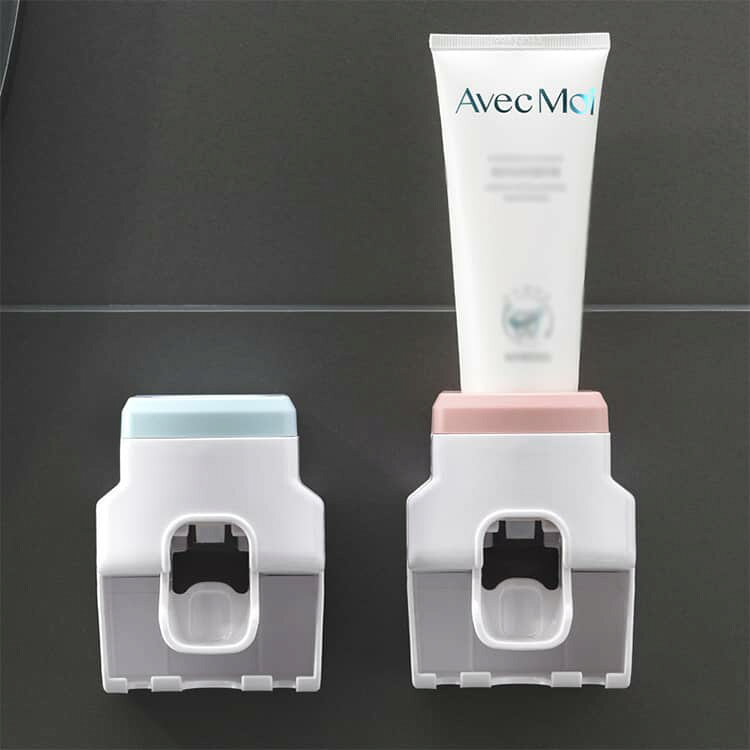 ATiCの壁掛け 2個セット 歯ブラシスタンド 歯磨き粉ホルダー 歯ブラシホルダー 歯磨き粉絞り器 自動 プッシュ セット 粘着式 穴あけ不要 押し出し 歯磨き粉ディスペンサー 収納ラック 洗面所収納 バスルーム収納 省スペース｜アングル3