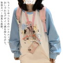 原宿系 ストリート 韓国 プリント スウェット トレーナー レディース プルオーバー サブカル系 かわいい 服 水色 Y2K ゆったり 長袖tシャツ 地雷系 体型カバー ファッション 長袖 トップス 学生 かわいい おしゃれ 春 秋