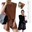 ショートパンツ レディース 直角肩 上下セット Tシャツ ベスト パンツセット セットアップ 薄手 プルオーバー ノースリーブ トレーナー スウェット セットアップ スポーツウェア 夏 パジャマ 部屋着 普段着 大きいサイズ
