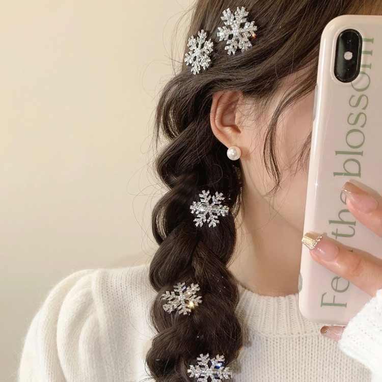 ミニ 雪花 バンスクリップ クリスマス 髪飾り 雪の結晶 キラキラ ヘアピン ヘアク...