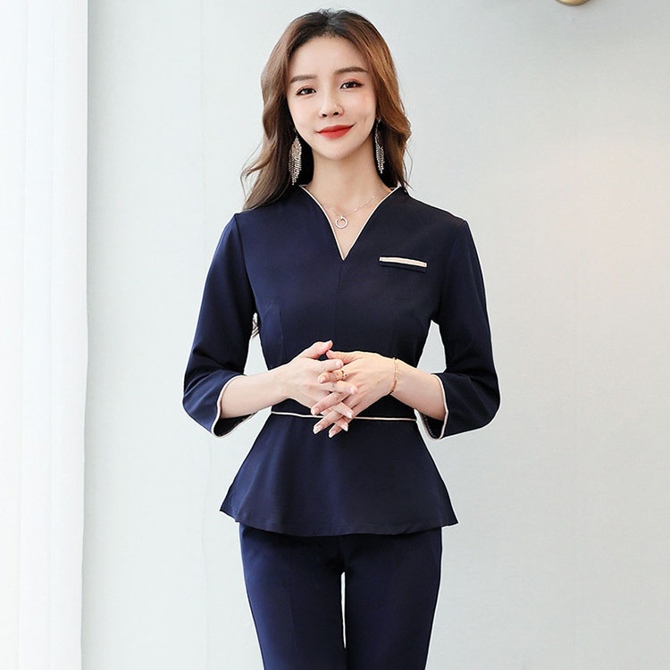 ATiCの白 エステユニフォーム 通勤 制服 エステ 女性 セットアップ ユニフォーム サロン トップス パンツ おしゃれ 制服 おしゃれ 半袖 七分袖 歯科衛生士 ネイル レディース 半袖 美容 2点セット 美容 サロン 3XL 黒 紺 S M L XL 2XL 大きいサイズ｜アングル2
