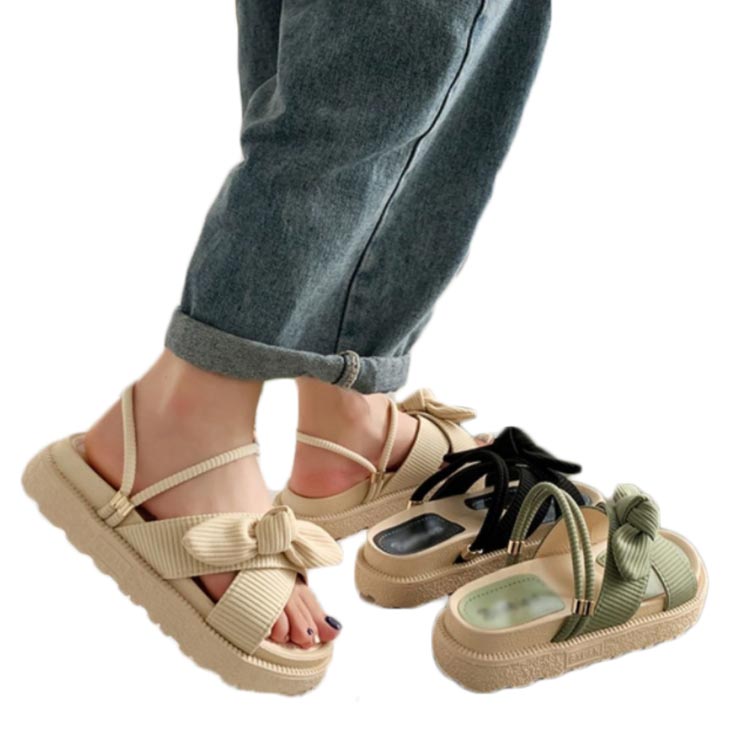 レディース サンダル 厚底 2way 夏 厚底サンダル 歩きやすい 軽量 スポーツサンダル シューズ サマーサンダル おしゃれ 滑り止め 旅行 おでかけ リボン付き ストラップサンダル