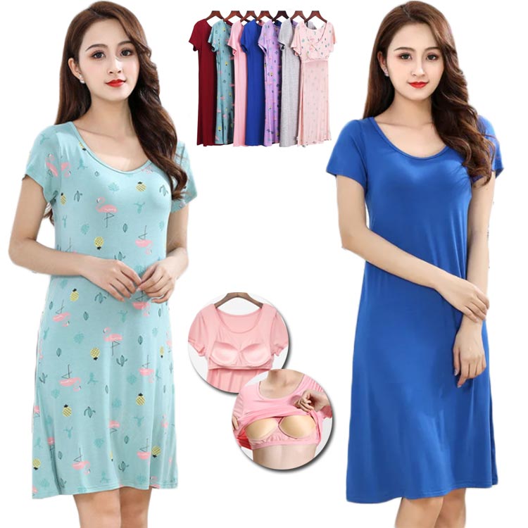 レディース 半袖 ワンピース ルームウェア 送料無料 ワンピース カップ付き パジャマ 膝丈 マタニティ 部屋着 ゆったり 無地 シンプル おしゃれ 大きいサイ...